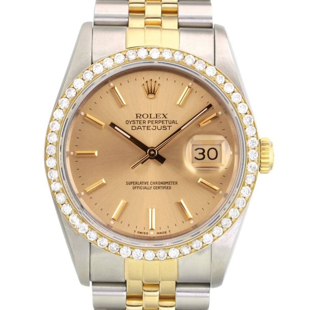 ROLEX DATEJUST CHAMPAGNE INDEX DIAL DIAMOND 18K GOLD & STEEL JUBILEE WATCH 16233